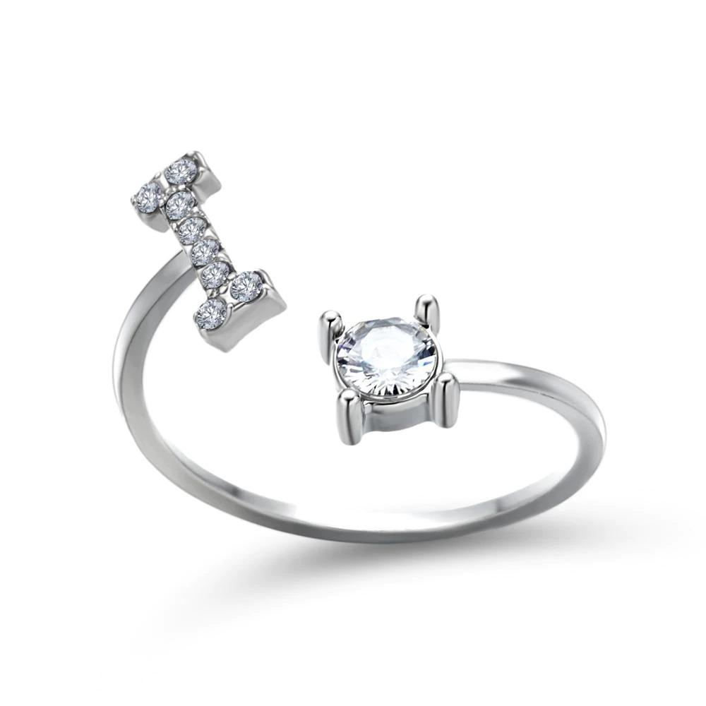 Madeline adjustable open initial ring with cubic zirconia