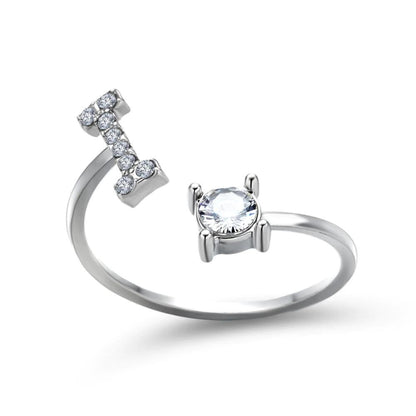 Madeline adjustable open initial ring with cubic zirconia