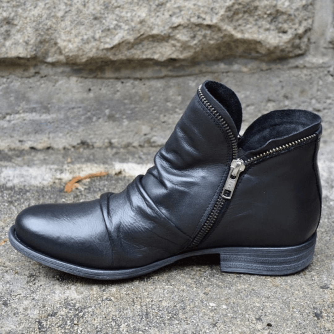 Maelle | Botines Fruncidos de Tacón Bajo - StilfulltWomen's shoesNegro35Maelle | Botines Fruncidos de Tacón Bajo