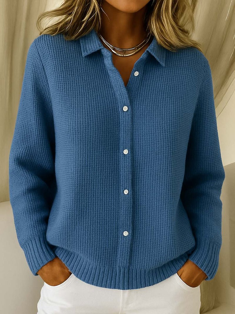 Maelys | Camisa de Punto Acanalada Abotonada - StilfulltWomen's sweatersAzul oscuroSMaelys | Camisa de Punto Acanalada Abotonada
