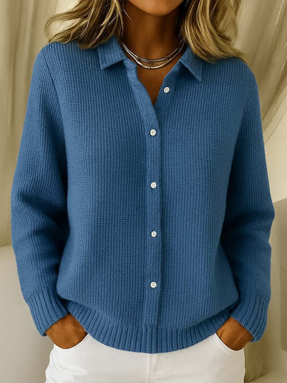 Maelys | Camisa de Punto Acanalada Abotonada - StilfulltWomen's sweatersAzul oscuroSMaelys | Camisa de Punto Acanalada Abotonada