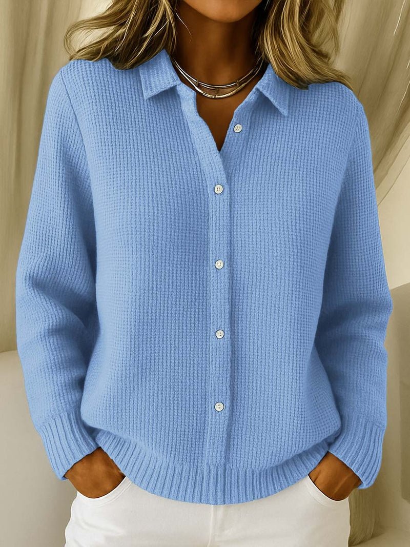 Maelys | Camisa de Punto Acanalada Abotonada - StilfulltWomen's sweatersAzulSMaelys | Camisa de Punto Acanalada Abotonada