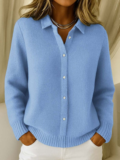 Maelys | Camisa de Punto Acanalada Abotonada - StilfulltWomen's sweatersAzulSMaelys | Camisa de Punto Acanalada Abotonada