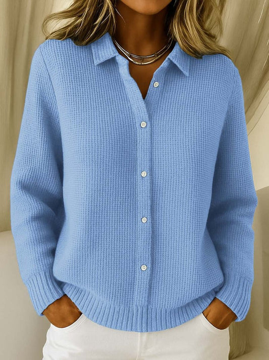 Maelys | Camisa de Punto Acanalada Abotonada - StilfulltWomen's sweatersAzulSMaelys | Camisa de Punto Acanalada Abotonada