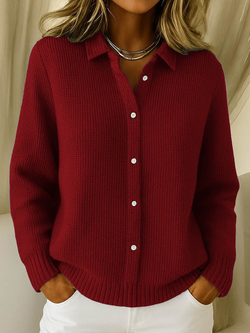 Maelys | Camisa de Punto Acanalada Abotonada - StilfulltWomen's sweatersRojoSMaelys | Camisa de Punto Acanalada Abotonada