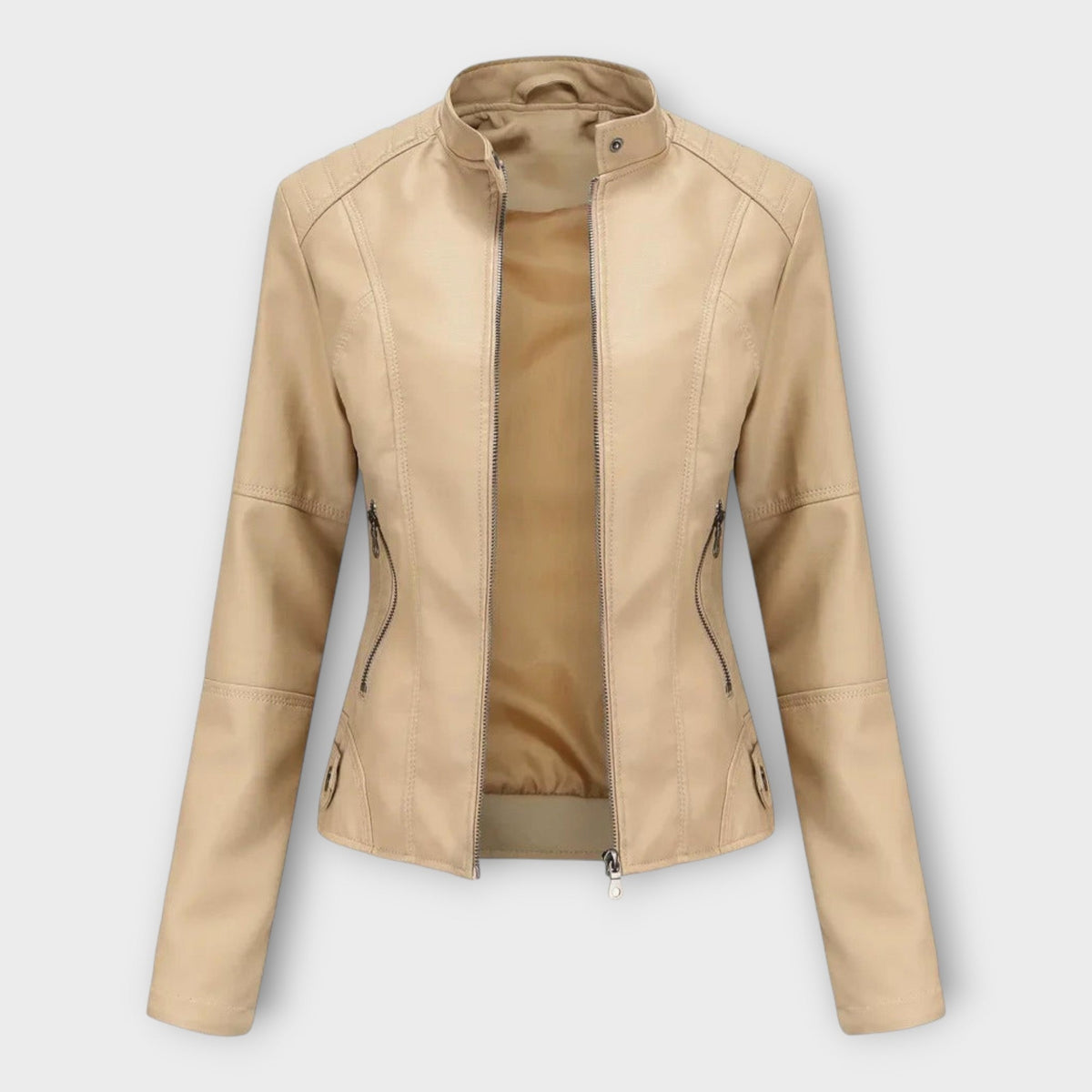 Vasilisa | Chaqueta Efecto Piel Entallada con Cuello Mao