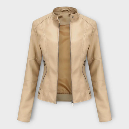 Vasilisa | Chaqueta Efecto Piel Entallada con Cuello Mao