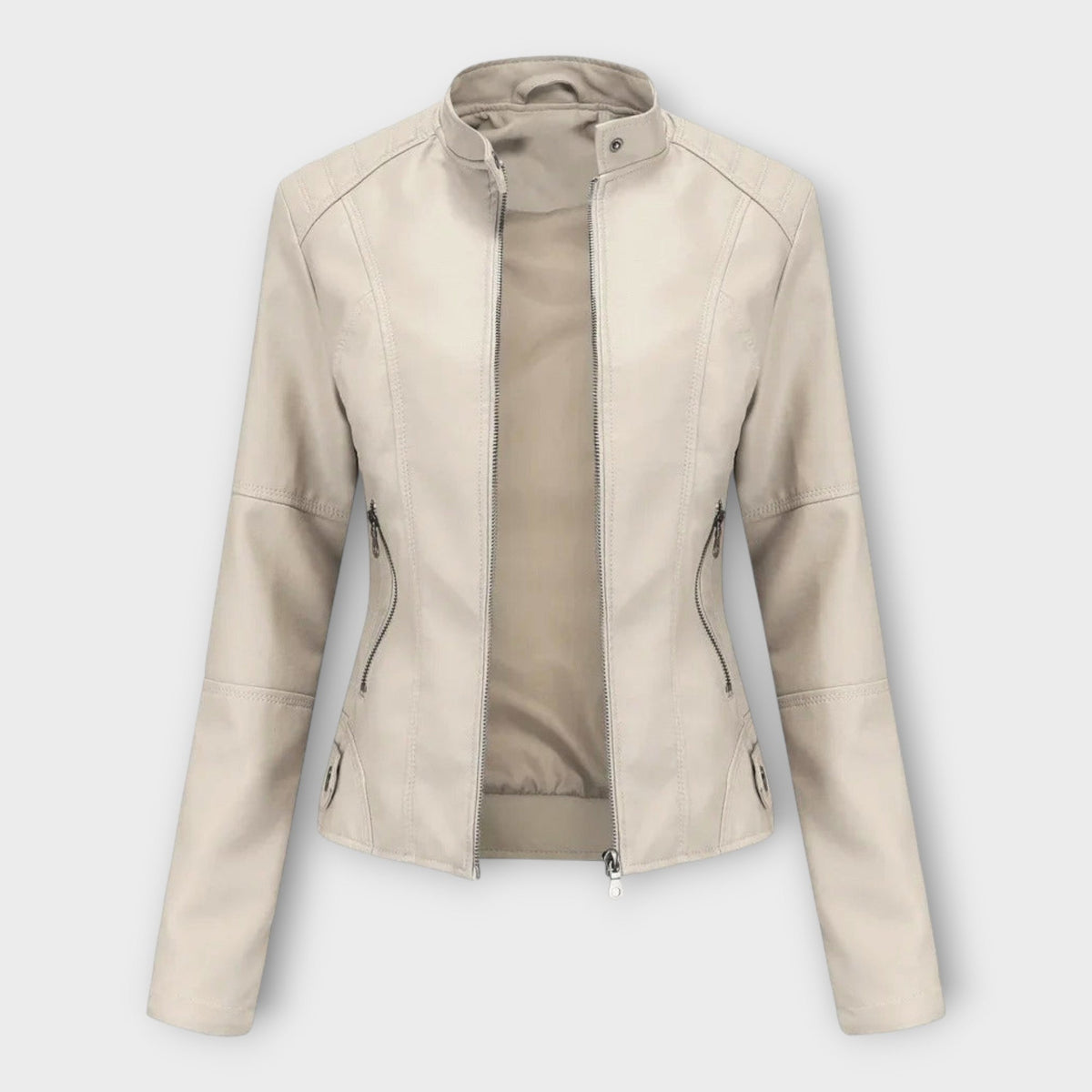 Vasilisa | Chaqueta Efecto Piel Entallada con Cuello Mao