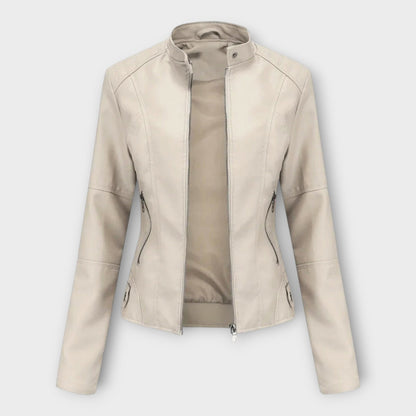 Vasilisa | Chaqueta Efecto Piel Entallada con Cuello Mao