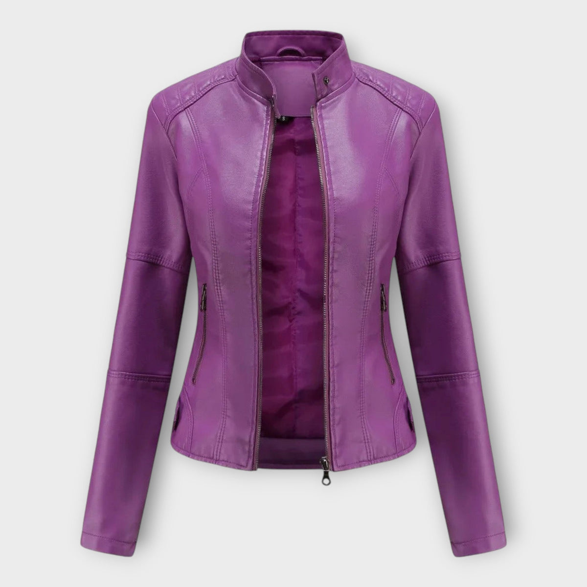 Vasilisa | Chaqueta Efecto Piel Entallada con Cuello Mao