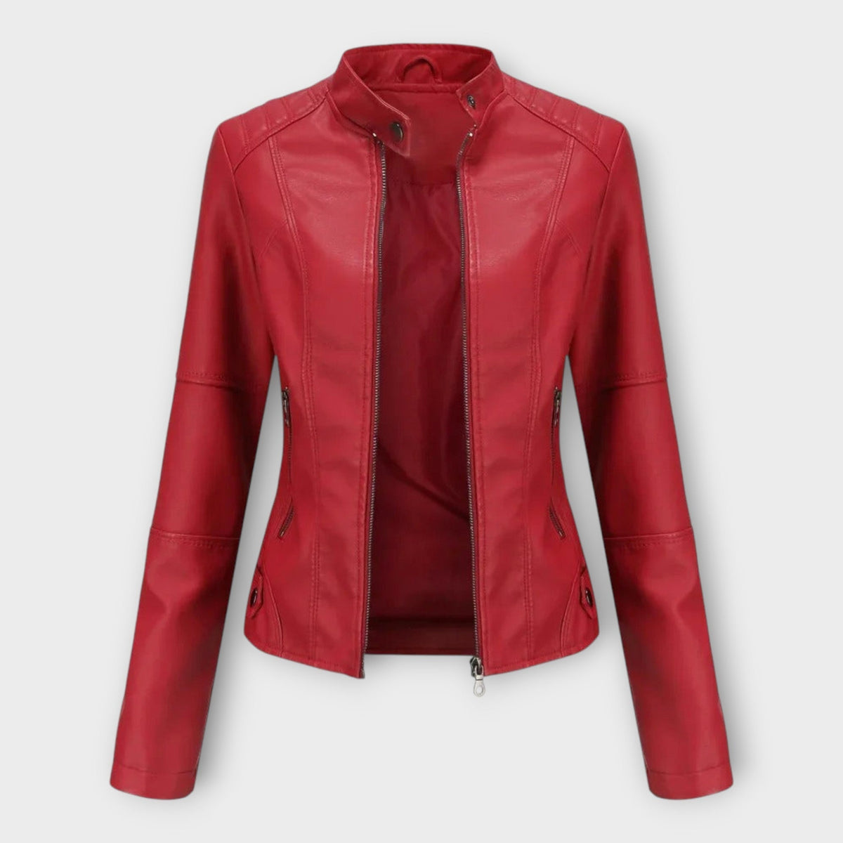 Vasilisa | Chaqueta Efecto Piel Entallada con Cuello Mao