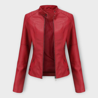 Vasilisa | Chaqueta Efecto Piel Entallada con Cuello Mao