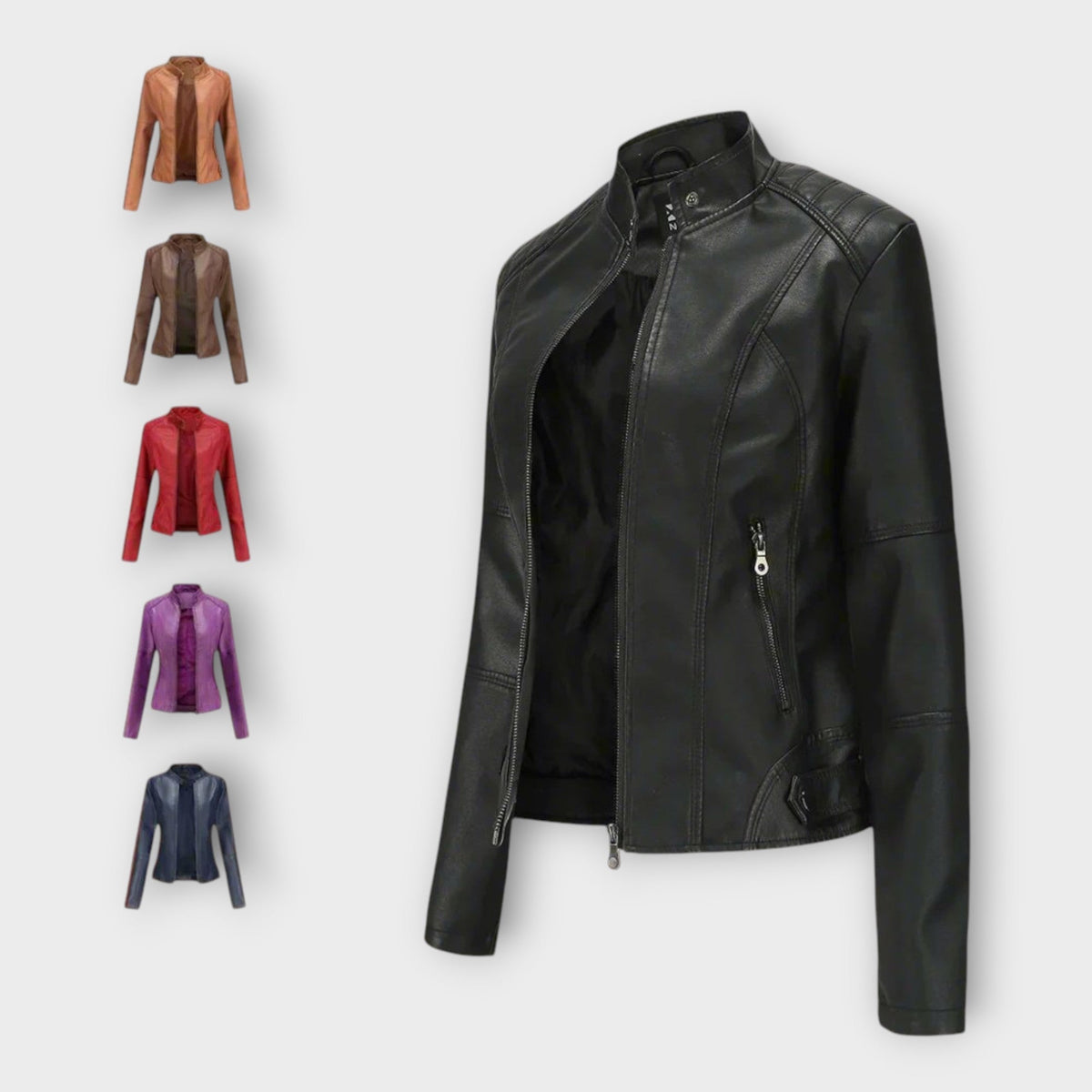 Vasilisa | Chaqueta Efecto Piel Entallada con Cuello Mao