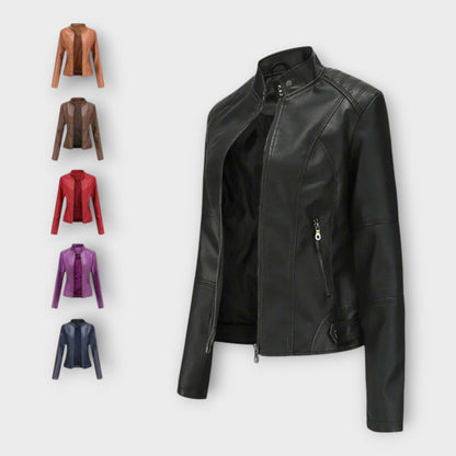 Vasilisa | Chaqueta Efecto Piel Entallada con Cuello Mao