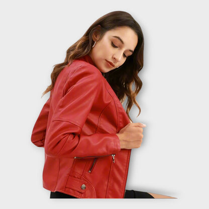 Vasilisa | Chaqueta Efecto Piel Entallada con Cuello Mao