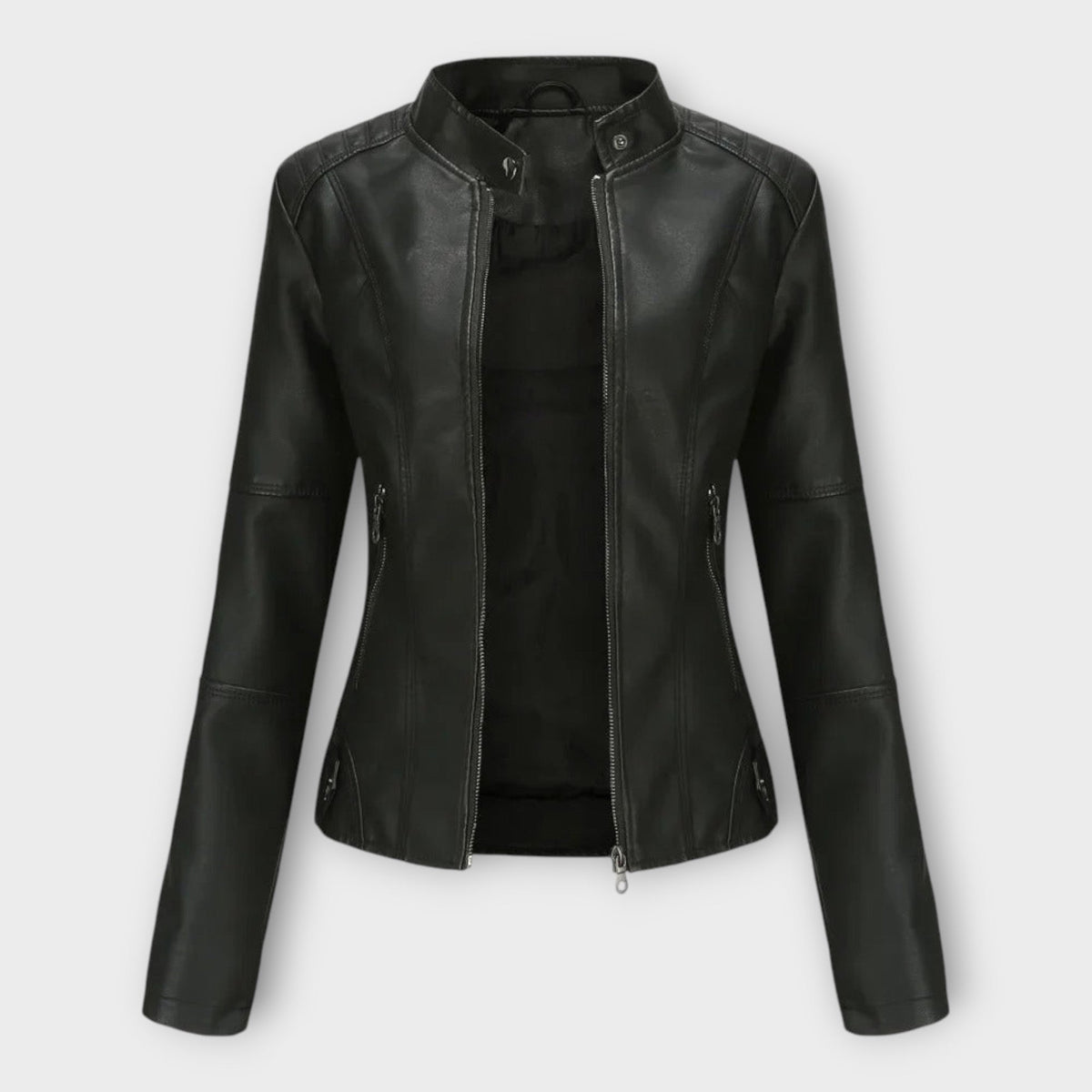 Vasilisa | Chaqueta Efecto Piel Entallada con Cuello Mao