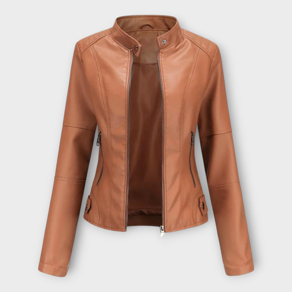 Vasilisa | Chaqueta Efecto Piel Entallada con Cuello Mao