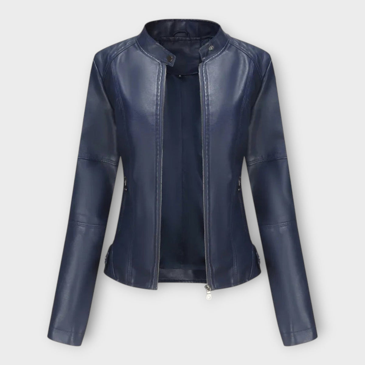 Vasilisa | Chaqueta Efecto Piel Entallada con Cuello Mao