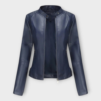 Vasilisa | Chaqueta Efecto Piel Entallada con Cuello Mao