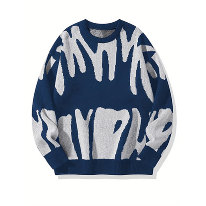 Malthe | Oversized Grafisk Striktrøje - StilfulltMen's sweatersBlåSMalthe | Oversized Grafisk Striktrøje