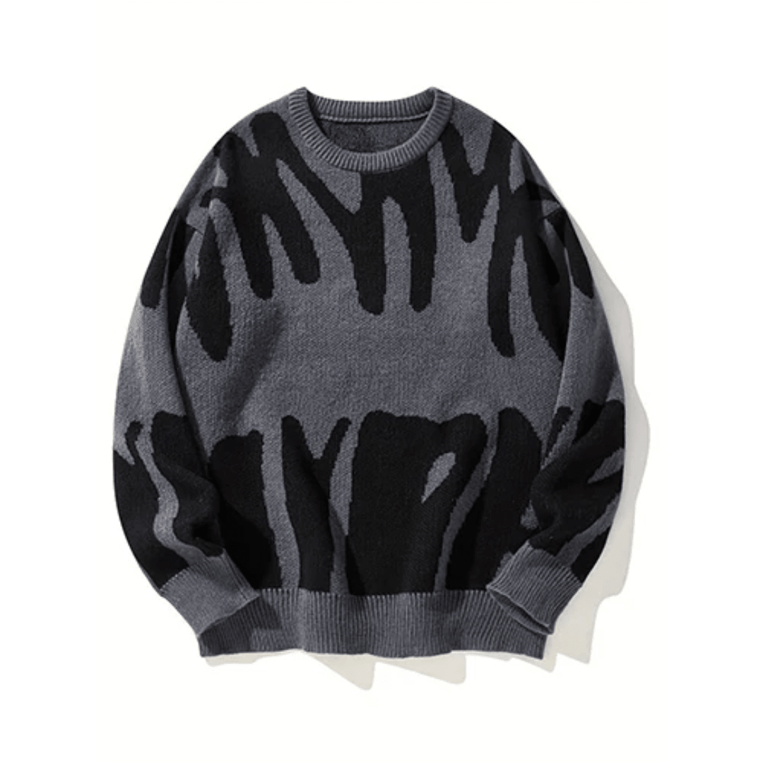 Malthe | Oversized Grafisk Striktrøje - StilfulltMen's sweatersGråSMalthe | Oversized Grafisk Striktrøje