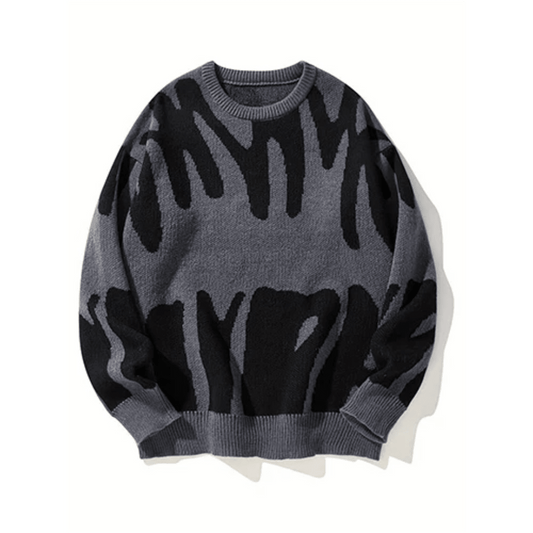 Malthe | Oversized Grafisk Striktrøje - StilfulltMen's sweatersGråSMalthe | Oversized Grafisk Striktrøje