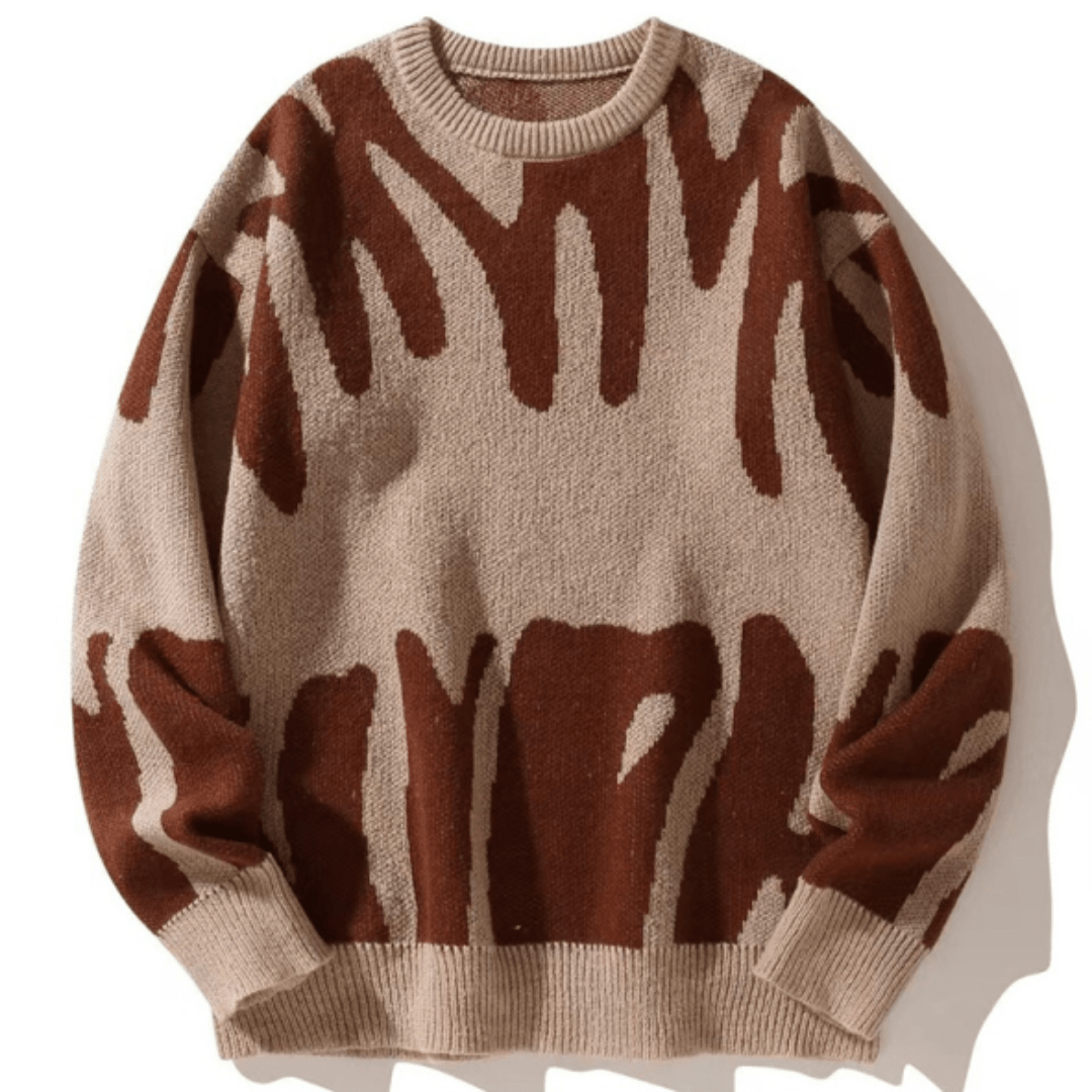 Malthe | Oversized Grafisk Striktrøje - StilfulltMen's sweatersKakiSMalthe | Oversized Grafisk Striktrøje