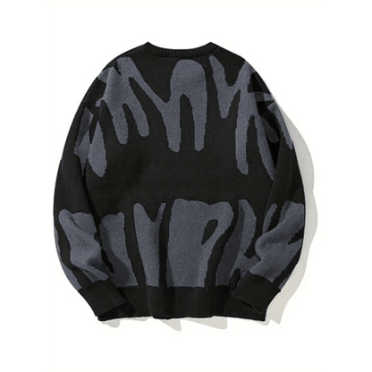 Malthe | Oversized Grafisk Striktrøje - StilfulltMen's sweatersSølvSMalthe | Oversized Grafisk Striktrøje