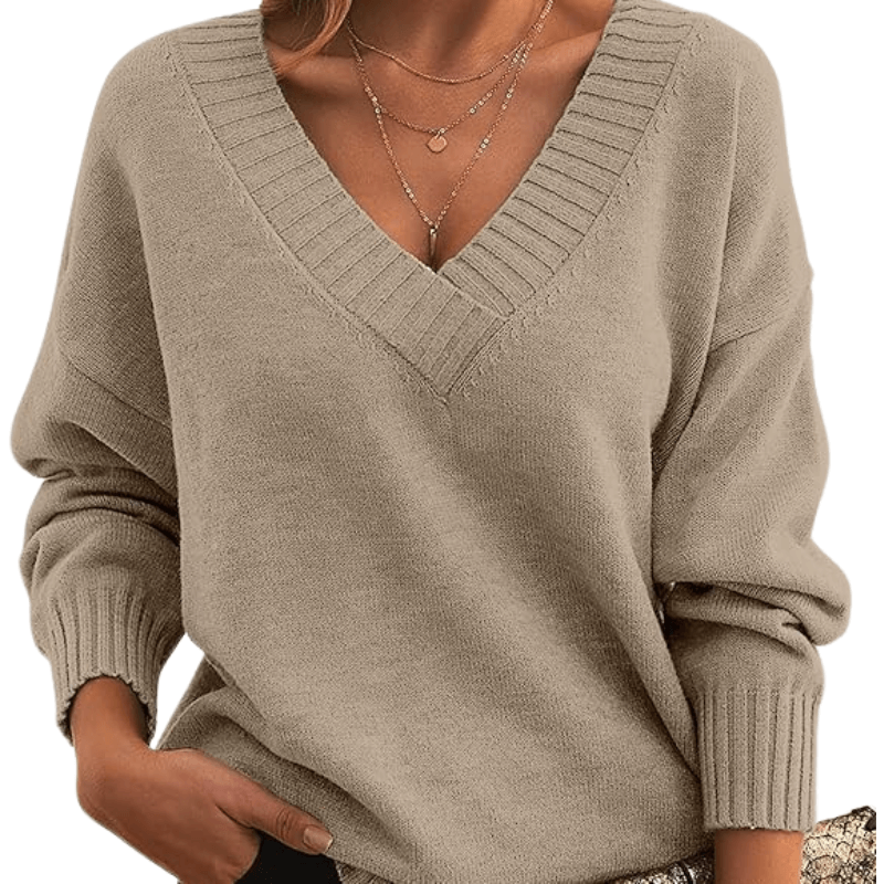 Maren | Jersey Oversize con Cuello de Pico - StilfulltWomen's sweatersAUB-SWT-00022-LIGHTBROWN-XSMarrón claroXSMaren | Jersey Oversize con Cuello de Pico