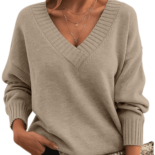 Maren | Jersey Oversize con Cuello de Pico - StilfulltWomen's sweatersAUB-SWT-00022-LIGHTBROWN-XSMarrón claroXSMaren | Jersey Oversize con Cuello de Pico