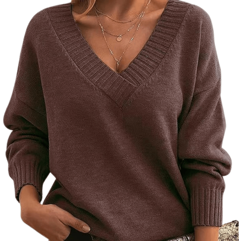 Maren | Jersey Oversize con Cuello de Pico - StilfulltWomen's sweatersAUB-SWT-00022-BROWN-XSMarrónXSMaren | Jersey Oversize con Cuello de Pico