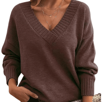 Maren | Jersey Oversize con Cuello de Pico - StilfulltWomen's sweatersAUB-SWT-00022-BROWN-XSMarrónXSMaren | Jersey Oversize con Cuello de Pico