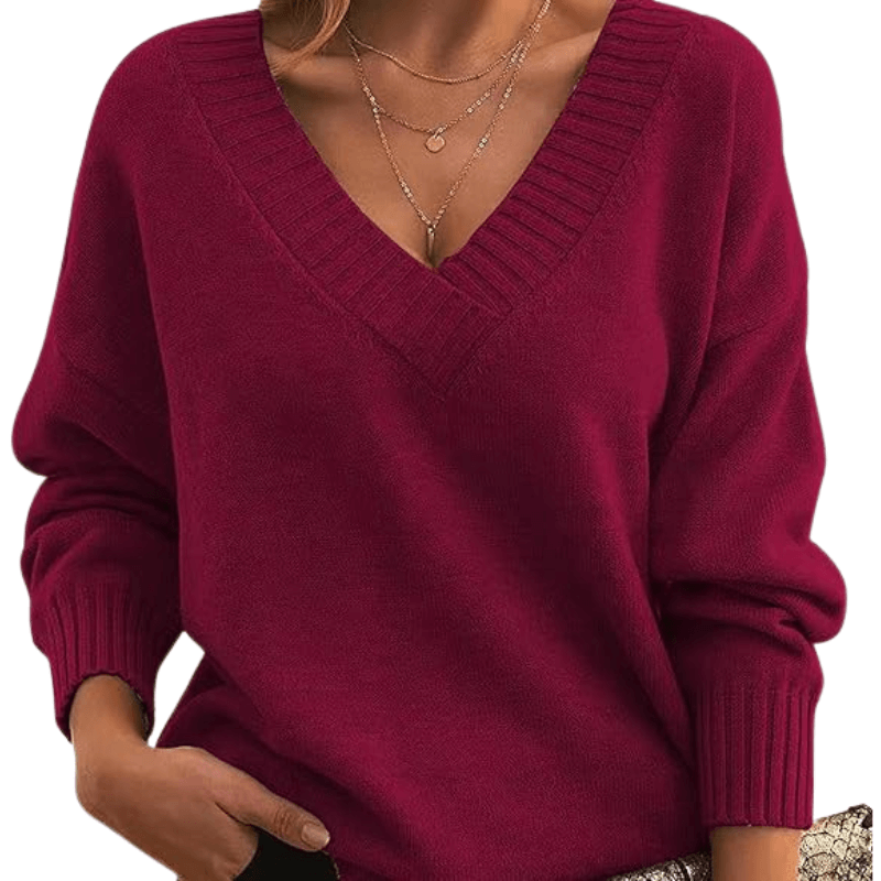 Maren | Jersey Oversize con Cuello de Pico - StilfulltWomen's sweatersAUB-SWT-00022-RED-XSRojoXSMaren | Jersey Oversize con Cuello de Pico