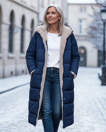 Margaux | Abrigo Acolchado Largo con Borreguito - StilfulltWomen's jacketsAzul marinoXSMargaux | Abrigo Acolchado Largo con Borreguito