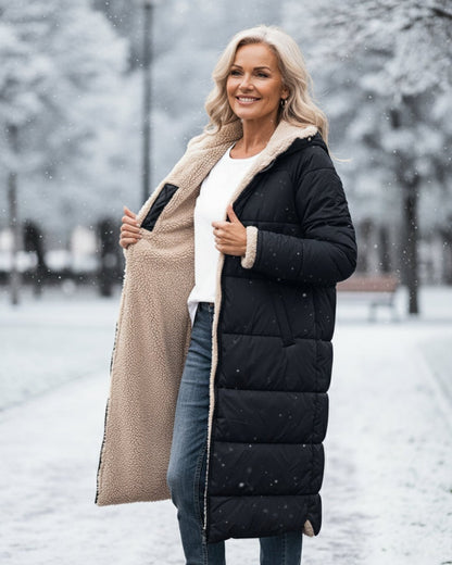 Margaux | Abrigo Acolchado Largo con Borreguito - StilfulltWomen's jacketsNegroXSMargaux | Abrigo Acolchado Largo con Borreguito