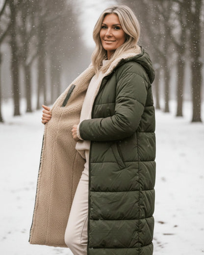 Margaux | Abrigo Acolchado Largo con Borreguito - StilfulltWomen's jacketsNegroXSMargaux | Abrigo Acolchado Largo con Borreguito