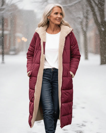 Margaux | Abrigo Acolchado Largo con Borreguito - StilfulltWomen's jacketsRojoXSMargaux | Abrigo Acolchado Largo con Borreguito