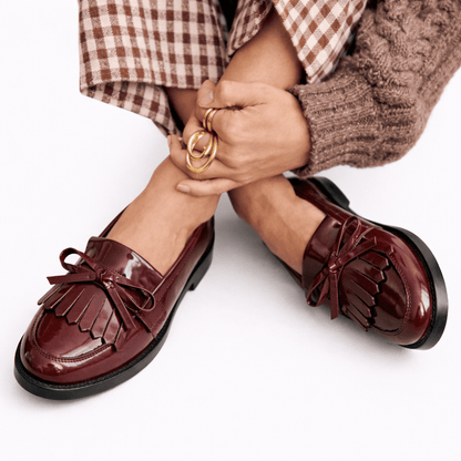 Marina | Mocasines de Mujer con Flecos y Acabado Charol - StilfulltWomen's shoesNN636-Marron (Presque épuisé)-3636Marina | Mocasines de Mujer con Flecos y Acabado Charol