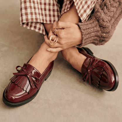 Marina | Mocasines de Mujer con Flecos y Acabado Charol - StilfulltWomen's shoesNN636-Marron (Presque épuisé)-3636Marina | Mocasines de Mujer con Flecos y Acabado Charol