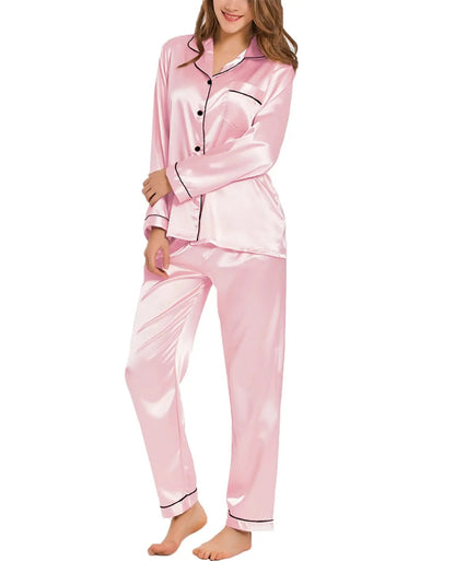 Marisol | Pijama de Satén de Dos Piezas con Ribete - StilfulltWomen's sleepwearVER25PINSVER9958RosaSMarisol | Pijama de Satén de Dos Piezas con Ribete