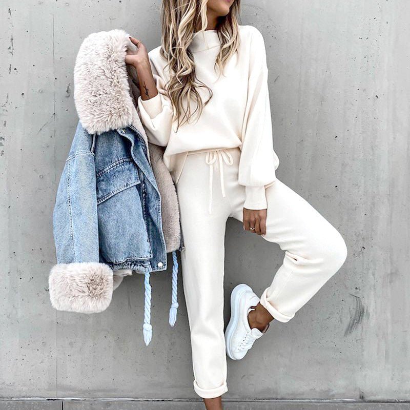 Marjorie soft knit roll neck jumper and trousers set in white
