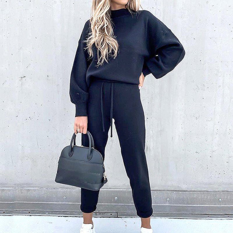 Marjorie soft knit roll neck jumper and trousers set in blue