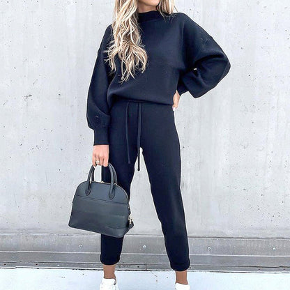 Marjorie soft knit roll neck jumper and trousers set in blue