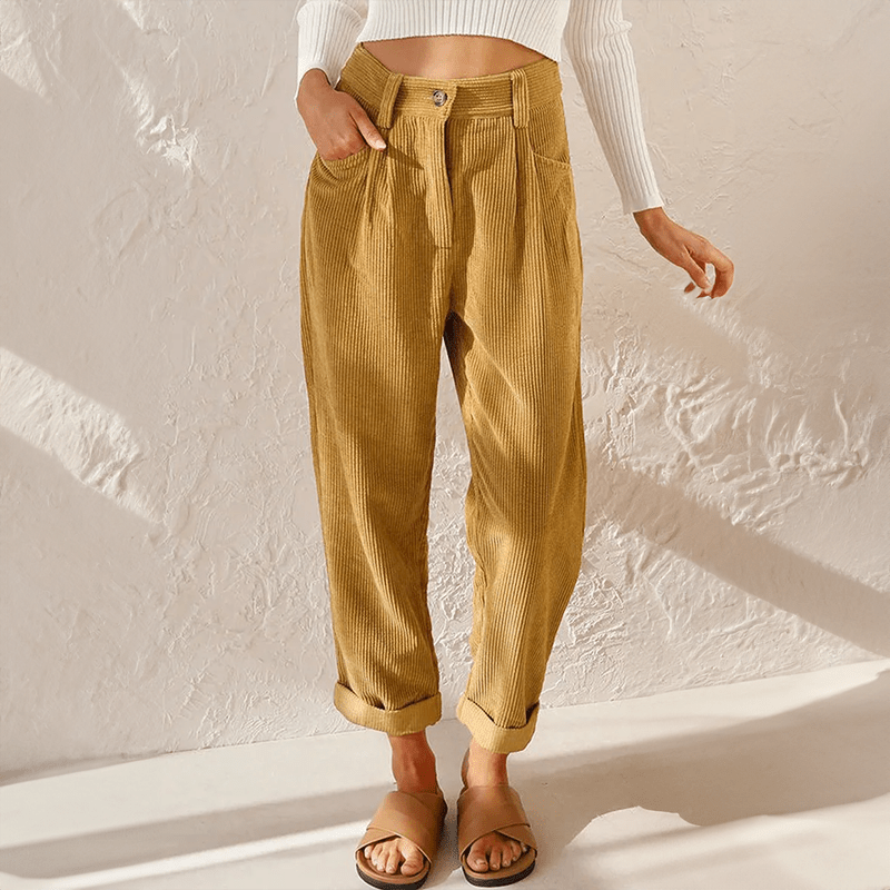 Marlowe | Pantalón de Pana con Cintura Elástica - StilfulltWomen's pantsHD883025AmarilloSMarlowe | Pantalón de Pana con Cintura Elástica