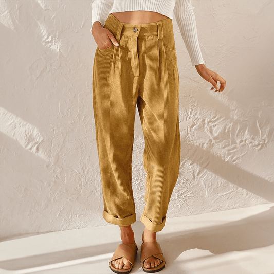 Marlowe | Pantalón de Pana con Cintura Elástica - StilfulltWomen's pantsHD883025AmarilloSMarlowe | Pantalón de Pana con Cintura Elástica