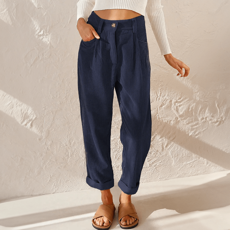 Marlowe | Pantalón de Pana con Cintura Elástica - StilfulltWomen's pantsHD883019AzulSMarlowe | Pantalón de Pana con Cintura Elástica