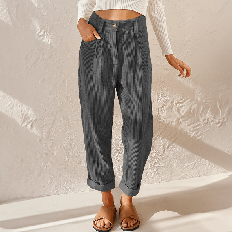 Marlowe | Pantalón de Pana con Cintura Elástica - StilfulltWomen's pantsHD883031GrisSMarlowe | Pantalón de Pana con Cintura Elástica