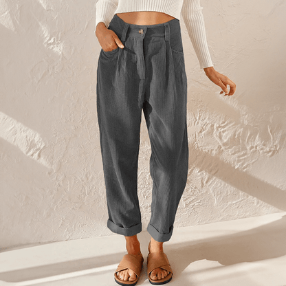 Marlowe | Pantalón de Pana con Cintura Elástica - StilfulltWomen's pantsHD883031GrisSMarlowe | Pantalón de Pana con Cintura Elástica