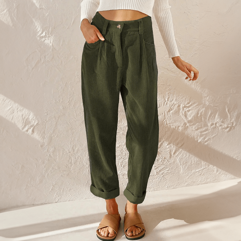 Marlowe | Pantalón de Pana con Cintura Elástica - StilfulltWomen's pantsHD883007VerdeSMarlowe | Pantalón de Pana con Cintura Elástica