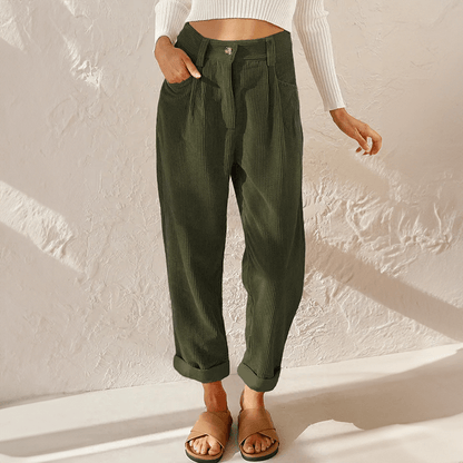 Marlowe | Pantalón de Pana con Cintura Elástica - StilfulltWomen's pantsHD883007VerdeSMarlowe | Pantalón de Pana con Cintura Elástica
